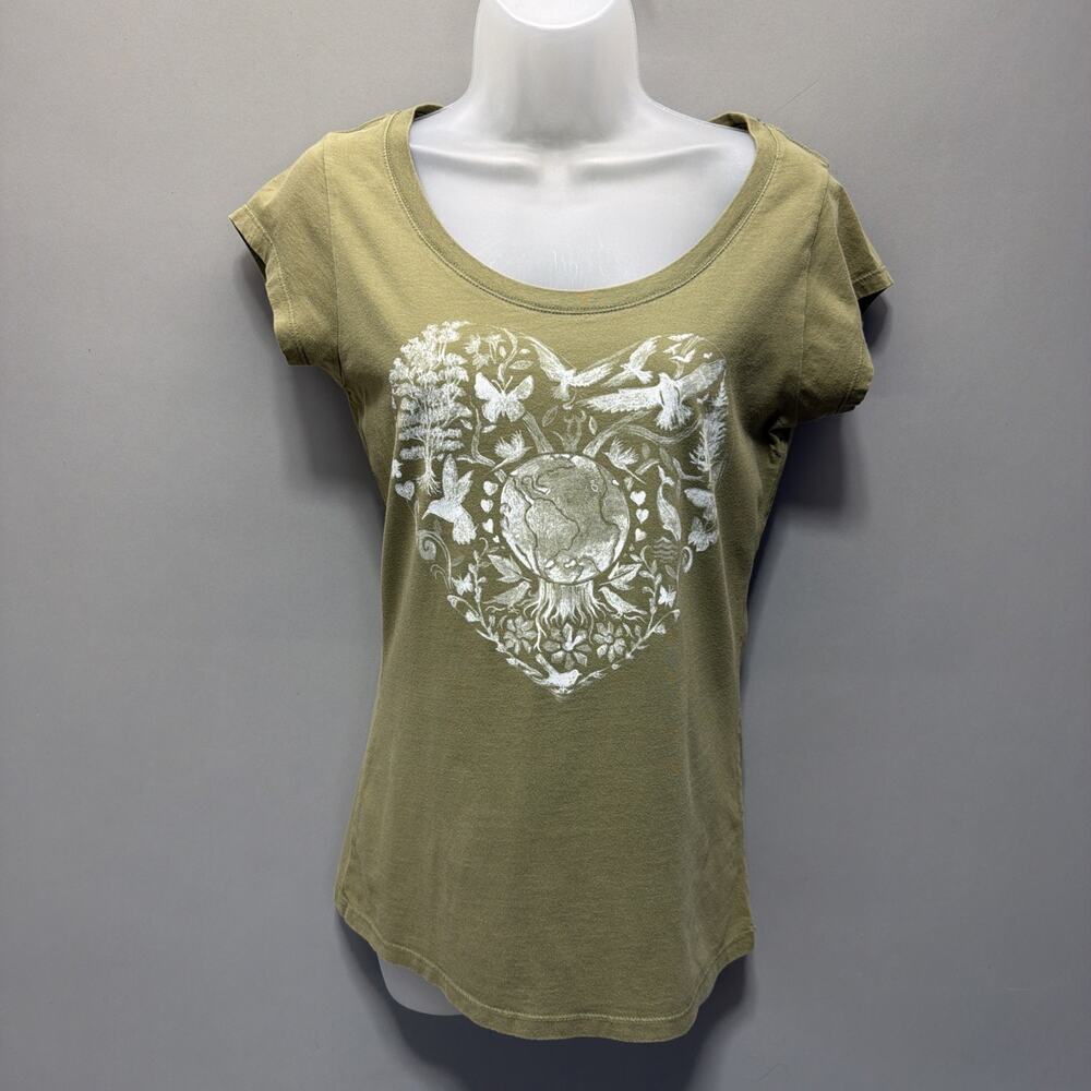 Y2K Stranded Scoop Neck Short Sleeve Top Short Sleeve Shirt Green Size Large